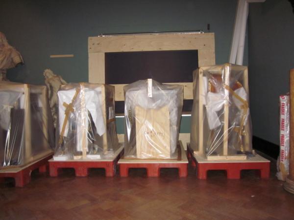 French furniture secured onto pallets