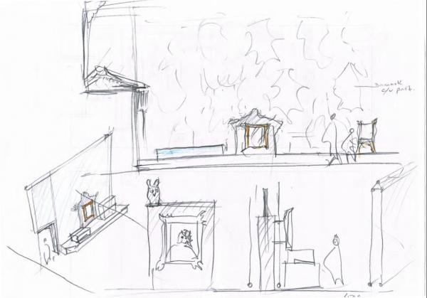 A development sketch for the exhibition by HaraClark