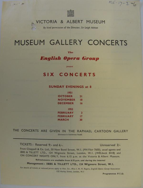 The English Opera Group Concerts flyer