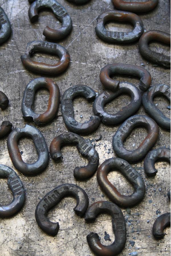 'Medals' created out of links from a chain used on the building site © Liam O'Connor links