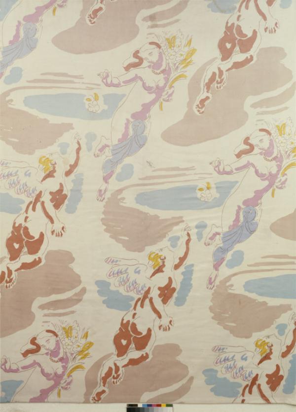 Screen printed cotton and rayon showing Daphne & Apollo by Duncan Grant for Allan Walton Textiles, English, 1932 