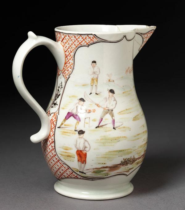 The Game of Cricket, jug, Lowestoft porcelain factory, 1769 - 1770. Musuem no. C.60-1932. © Victoria and Albert Museum, London