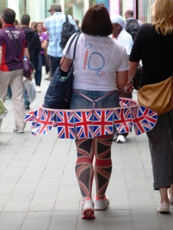Girl with decorative Union Jack clothing