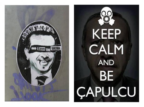 Two posters featuring portraits of the Turkish Prime Minister