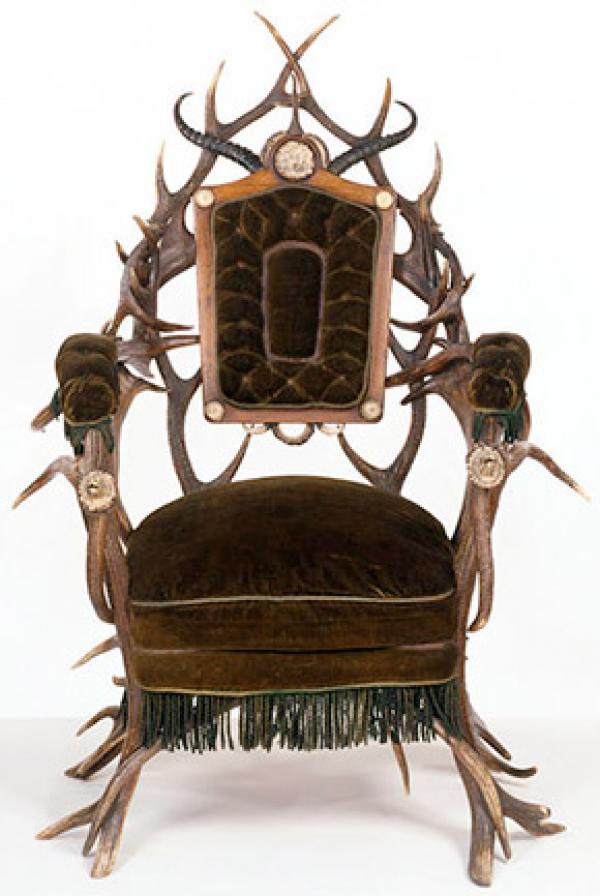 Armchair, H.F.C Rampendahl, about 1860. Museum no. W.2-1970. © Victoria and Albert Museum, London Image of an elaborate armchair made from deer antlers