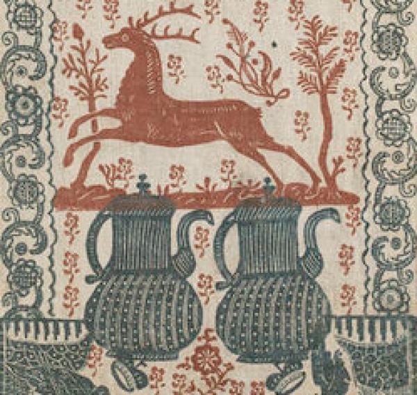 Printed linen, made 1766. Museum no. 854-1901. © Victoria and Albert Museum, London Detail of a red deer on printed linen made in 1766