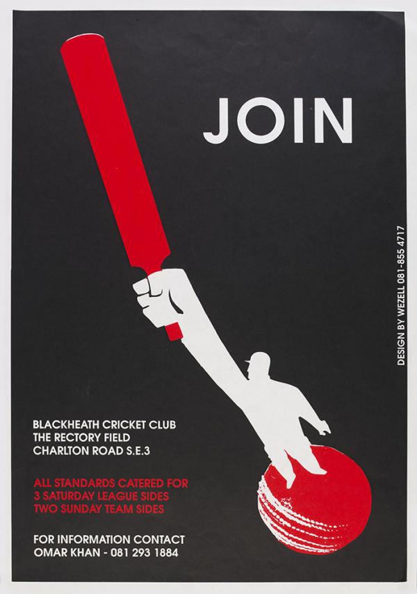 Join Blackheath Cricket Club, poster, Greenwich Mural Workshop, 1984 - 1993. Museum no. E.121-2011. © Victoria and Albert Museum