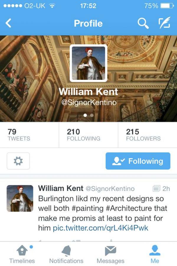A screengrab of the V&A's William Kent twitter page