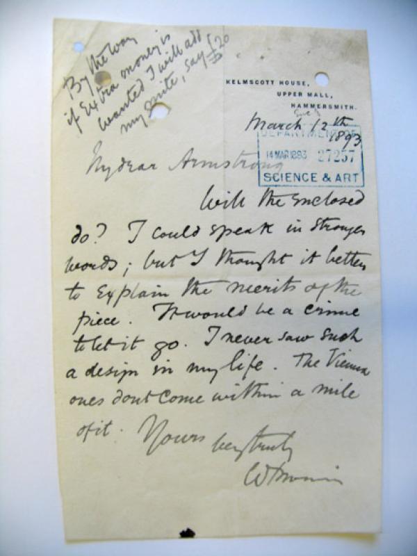 Vincent Robinson & Co Ltd, letter from William Morris to Thomas Armstrong, 1893