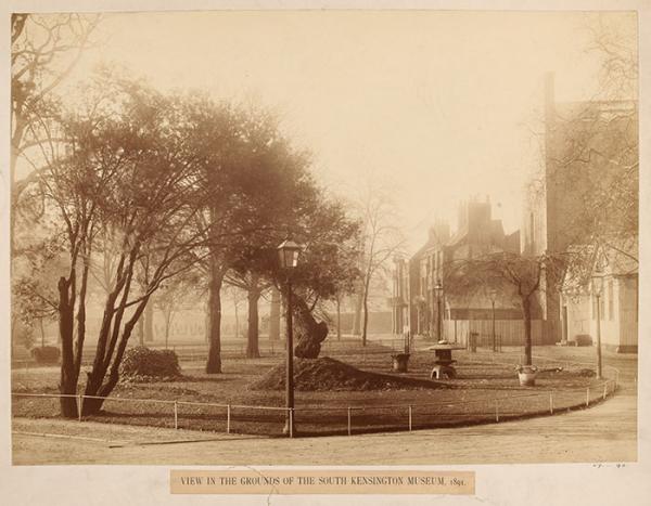 The South Kensington Museum’s gardens in 1891 looking west towards Exhibition Rd