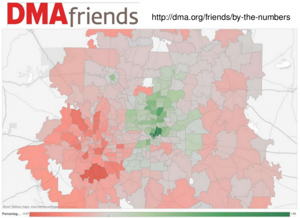 Visualisation of engagement with Dallas Museum of Art mapped geographically
