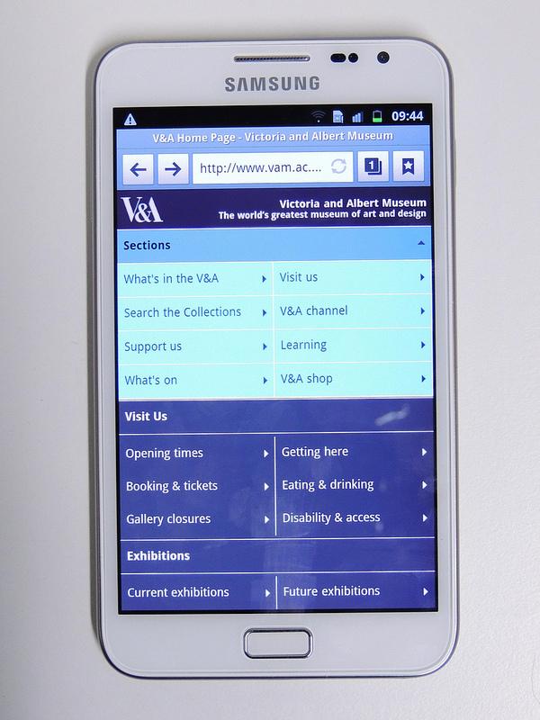 Galaxy note showing V&A responsive 2 column display in navigation mode Galaxy note showing V&A responsive 2 column display in navigation mode