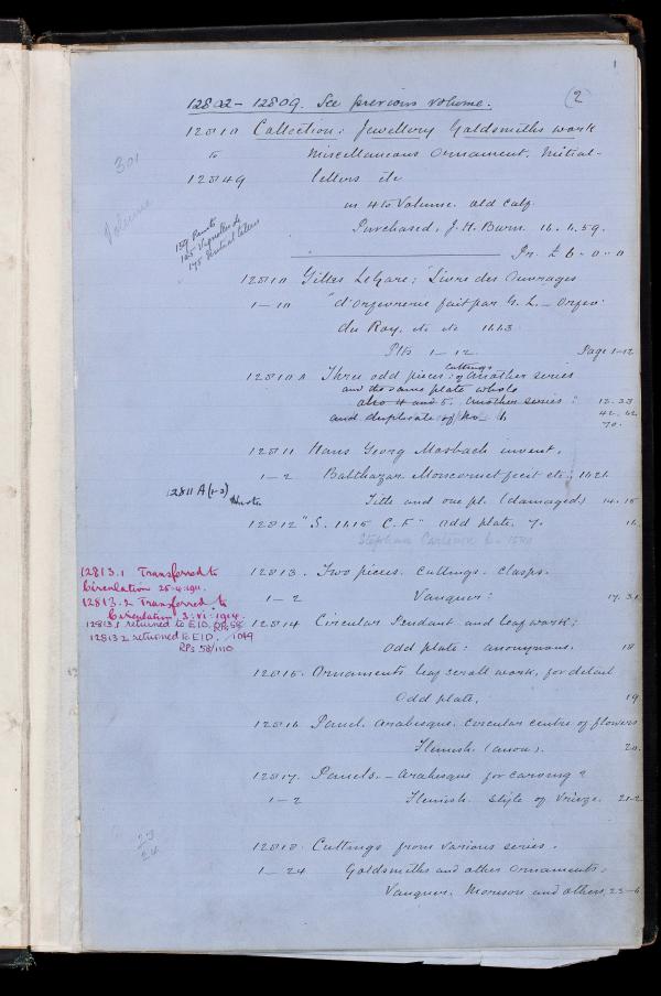 Early entry from the museum’s accession register for a group of ornament prints