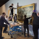 Technicians install 'The Hay Wain' (full-size sketch).