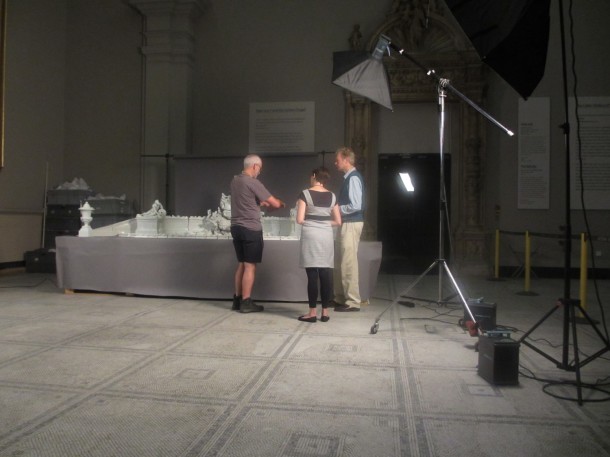 Curators and technicians discussing the structure of the fountain © Victoria and Albert Museum, London