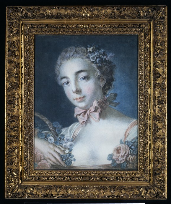 Tête de Flore, colour etching in the crayon manner with mezzotint, by Louis-Marin Bonnet, after François Boucher, 1769. VA 540-1882