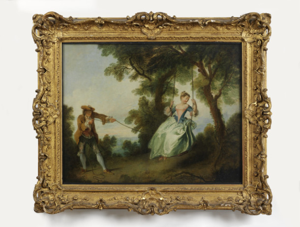 'The Swing (L'Escarpolette)', oil painting, Nicolas Lancret, Paris, 1730s. V&A 515-1882