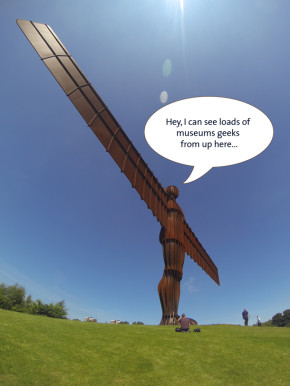 The angel of the North with museum geeks caption