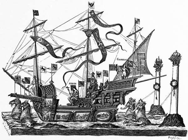 Print showing the float as it appeared in the original funeral procession. From ‘Magnificent and Sumptuous Funeral of the Very Great Emperor Charles V’, published by Plantin, Antwerp 1559. Collection of M. Ruggieri, Paris