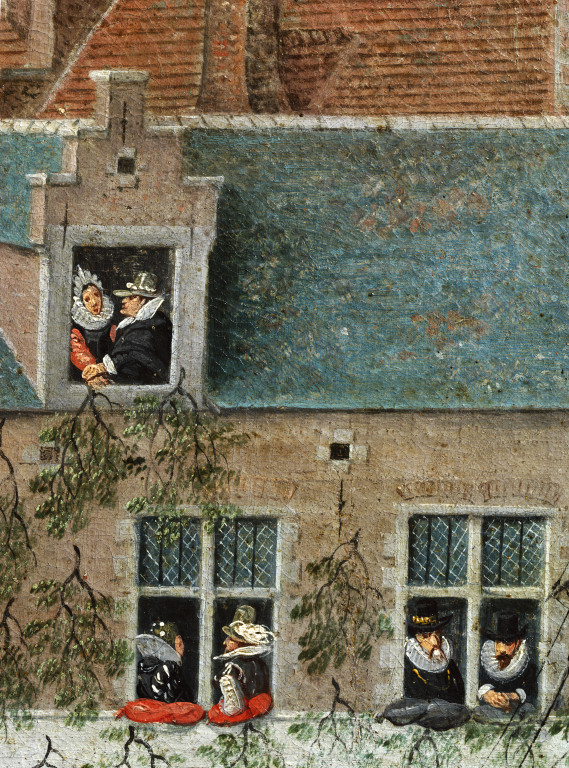 These spectators have put cushions on the window sills so that they can rest their arms in comfort © Victoria and Albert Museum, London