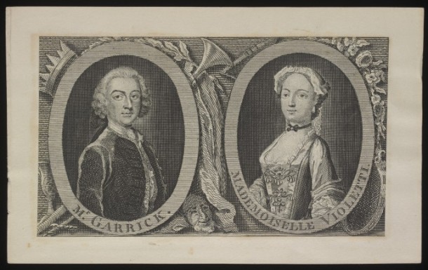 Print 'Mr. Garrick; Mademoiselle Violetti', after Arthur Pond, London, ca. late 18th century, Harry Beard Collection. Museum no. S.728-2013 © Victoria and Albert Museum, London