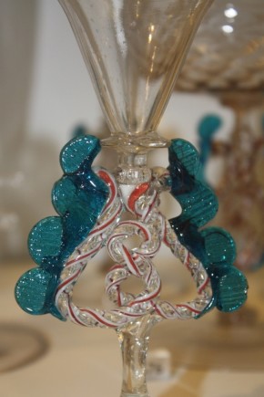 Glass, the stem twisted and tooled with incorporated white and red threads, produced in the Netherlands, 17th Century, C.135-1956. Victoria and Albert Museum, London.