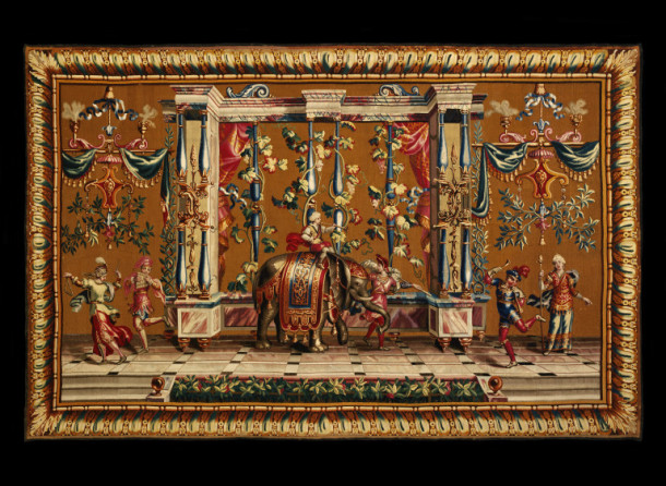 'The Elephant', tapestry, woven in wool and silks on woollen warps, designed by Jean-Baptiste Monnoyer, made by the Beauvais Tapestry Factory, France, ca.1700- 1720 (V&A T.53-1955) © Victoria and Albert Museum, London The additional two tapestries which make up the Beauvais set were also sent for cleaning (T.55&56-1955).