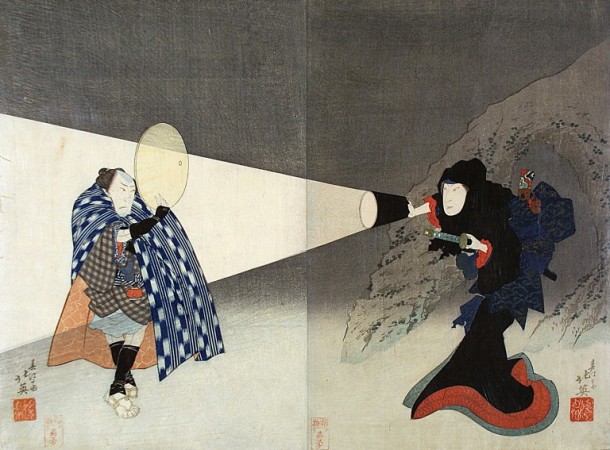 The Kabuki Actors Iwai Shijaku I and Bando Jutaro. Woodblock print by Shunbaisai Hokuei. Japan, 1832. V&A E.3873-1916