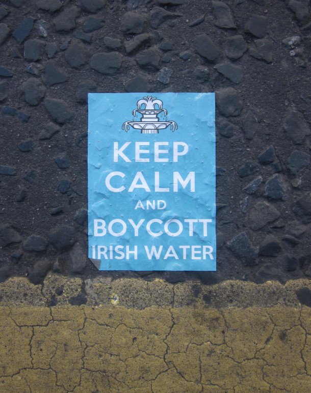Topical water protest sticker, spotted in The Liberties, Dublin, 06 August, 2015. (Photo; Eimer Murphy)