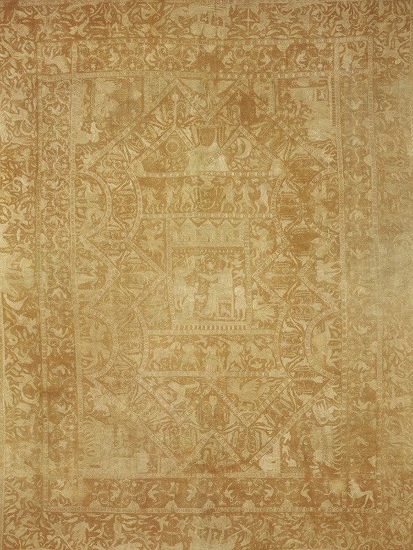 IS.6-1964 Bedspread Bedspread of quilted cotton embroidered with yellow silk, Bengal, 17th century Bengal 17th century Quilted cotton embroidered with silk