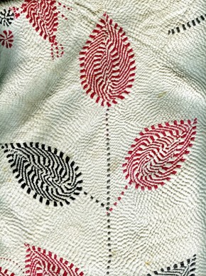 Tree of life - detail of a kantha spread featuring typical textured embroidery expressing cosmic energy.