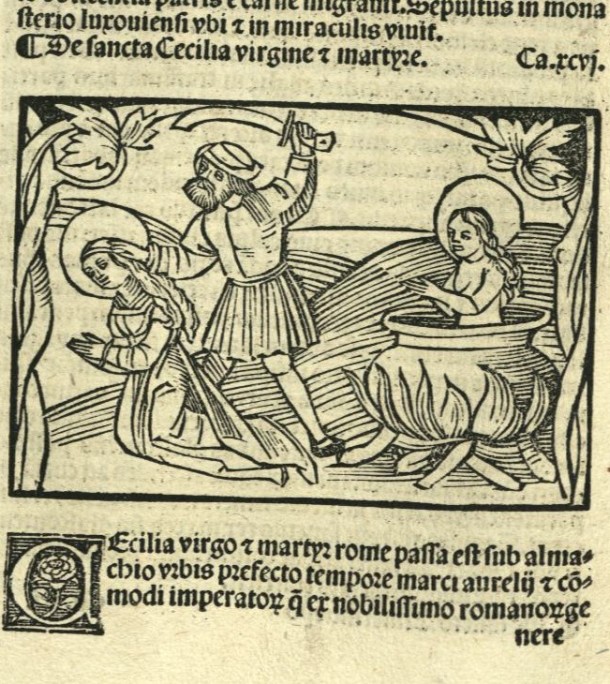 Folio ccvii verso: from 'Catalogus sanctorum' by Petrus de Natalibus. Book, 1519. Museum no. 38041800861809. ©Victoria and Albert Museum, London