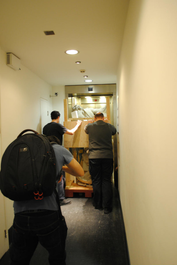 Moving the sculpture into a lift and to the Europe 1600-1815 gallery was a complex operation © Victoria and Albert Museum, London