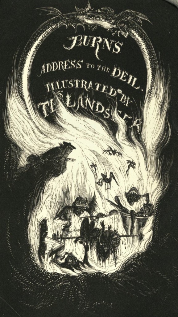 Wood engraving by Samuel Machin Slader, after design by Thomas Landseer. Contained in: An address to the Deil by Robert Burns. Book, published London: William Kidd, 1830. Museum no. 38041800579369.