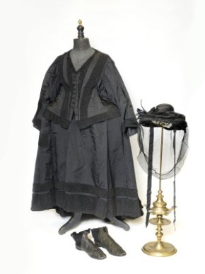 © Raymnonds Press Partnership Black elasticated boots dating to around 1886, part of Queen Victoria's black mourning outfit sold by Hanson Auctioneers in 2012 for £6000.