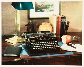 Advertisement with typewriter on desk, c 1927. Image No. 10453156. Inventory No.: 2003-5001_2_21303. Source No.: 2003-5001. © NMPFT/Royal Photographic Society / Science & Society Picture Library
