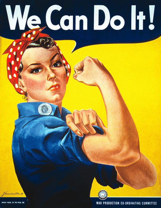 This famous image is actually of 'Rosie the Riveter'! Poster by J. Howard Miller, artist employed by Westinghouse, poster used by the War Production Co-ordinating Committee - From scan of copy belonging to the National Museum of American History,