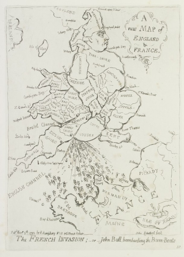 'The French Invasion; or - John Bull bombarding the Bum-Boats', James Gillray, Britain, first published 1793, printed ca.1850. V&A E.685:18-2014