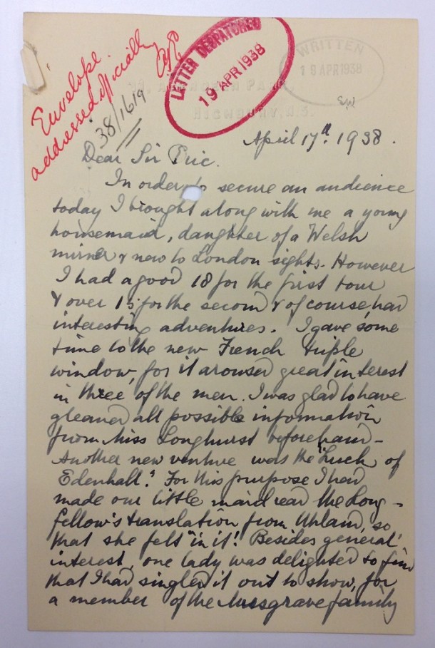 Letter from Ethel Spiller to Sir Eric Maclagan