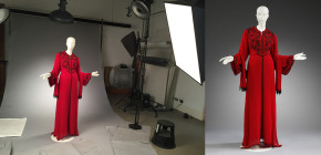 The image on the left shows the padded mannequin in our Photo Studio and the image on the right is the finalised professional image of the object available on our Search the Collection webpage. Museum no. ME.5:1 to 4- 2015 © Behnaz Atighi Moghaddam and © Victoria and Albert Museum, London