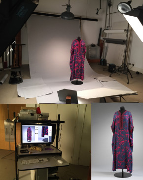 Female Gandura outfit, designed by Naima Bennis c.1970. Museum no. ME.16-2015 © Behnaz Atighi Moghaddam and © Victoria and Albert Museum, London The photograph above shows the outfit mounted and ready for photography in our Photo Studio. Once the outfit was photographed all the necessary edits and colour adjustments were made by a member of the Photography team before the final image on the right was published on our website.