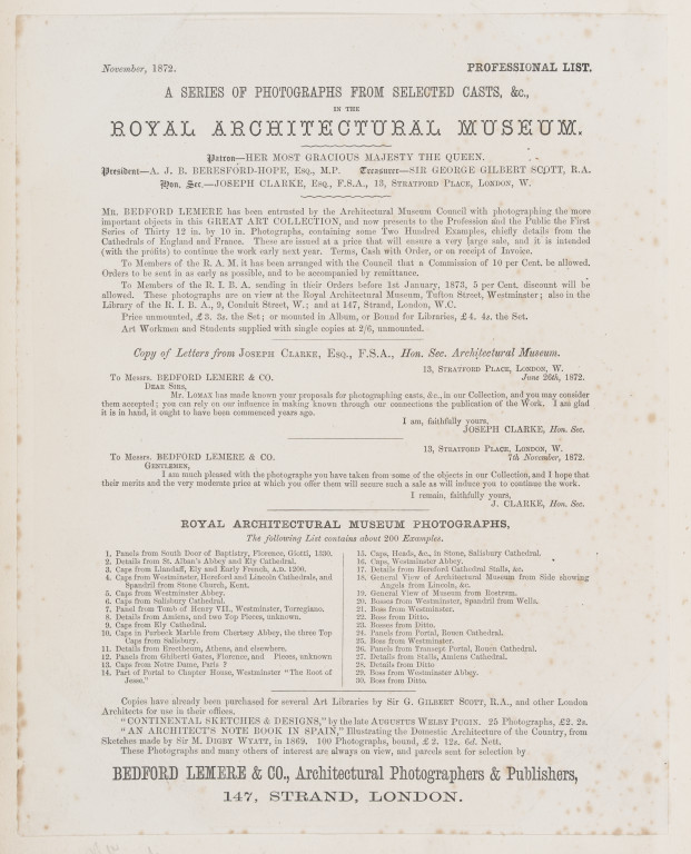 Title page from Architectural Photographs by Bedford Lemere & Co. c.1872 no. E.663:1-2016 ©Victoria and Albert Museum