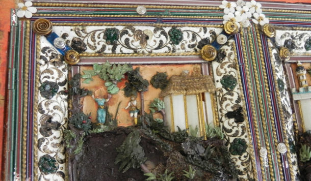 Lamp-worked glass panel after treatment