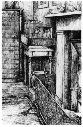 Corner of the schoolroom, 2 Bolton Gardens, pen and ink on paper, 26 November 1885. The Trustees of the Linder Collection. With kind permission of Frederick Warne & Co.