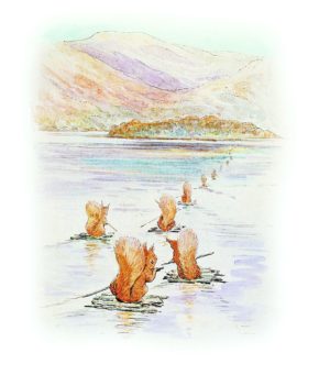 Illustration from The Tale of Squirrel Nutkin: squirrels on Derwentwater