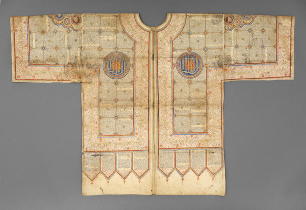 Talismanic shirt photographed after removal of old repairs and humidification