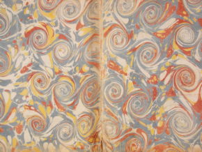 A 'snail' pattern forming the endpapers of a book from Paris, 1764.