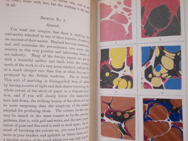 Instructions in 'The whole art of marbling' for creating the 'Spanish' pattern.