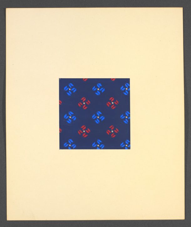 Silk fabric in red and blue, design, Oskar Ehrenzweig, ca. 1947