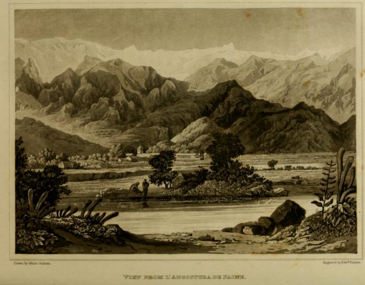 Fig. 2. Lithograph of ‘View from L’Angostura de Paine in Chile’ in Graham, M. Journal of a residence in Chile during the year 1822